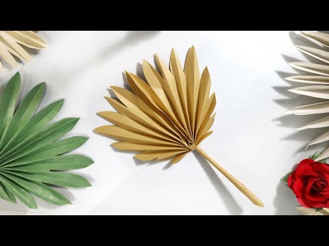 Cara membuat hiasan daun dari kertas | How to make Paper Palm Leaf | dekorasi rustic daun pampas