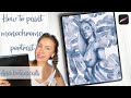 How to paint watercolor portrait with botanicals in monochrome style - digital tutorial on IPad