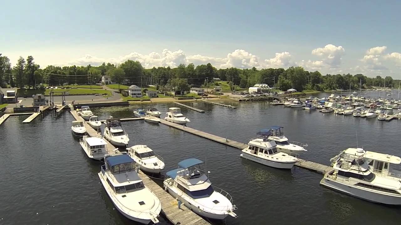 Aerial video of Bay Harbor Marina Mallets Bay, Colchester VT Lake