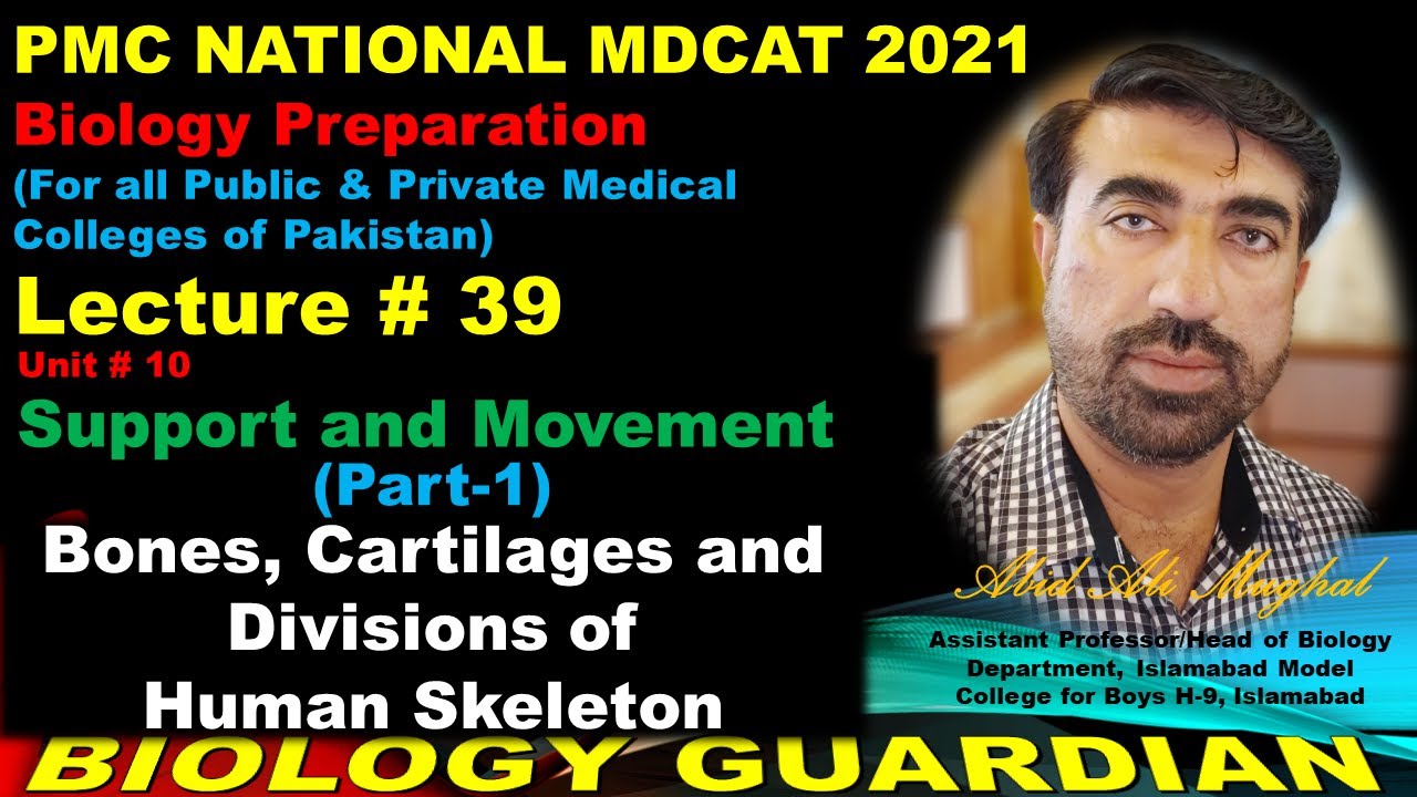 Lecture 39 Biology PMC National MDCAT 2021 | Bones, Cartilages and Divisions Of Human Skeleton