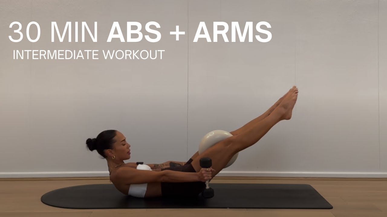 30 MINUTE ARMS AND ABS PILATES WORKOUT | Weights and Pilates Ball | At ...
