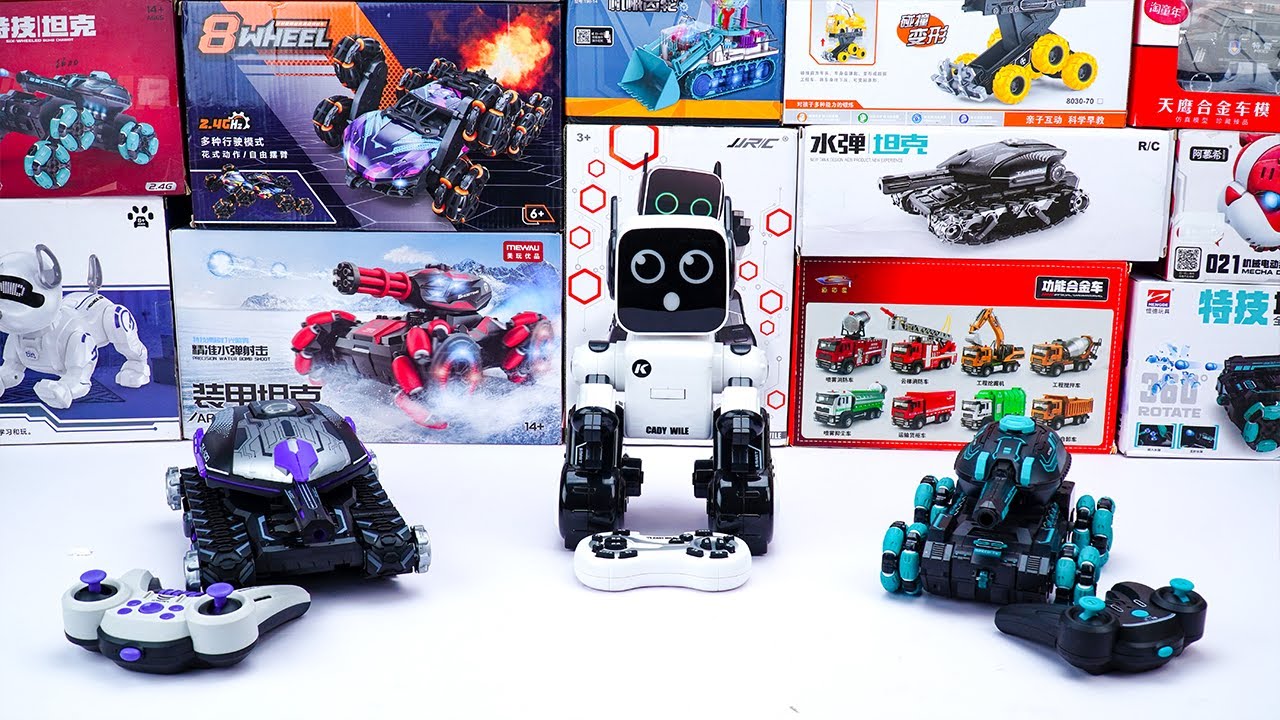 Unboxing RC Excavator Toy, JJRC R4 CADY WILE 2.4G, Dickie Toys Police SUV