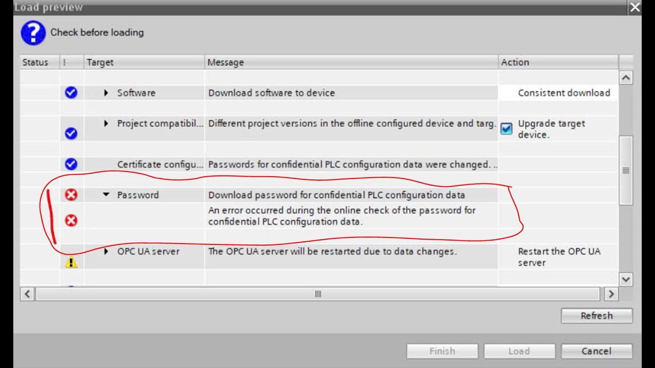 Fix Password for confidantial PLC configuration data when download PLC S7-1200/1500 TIA
