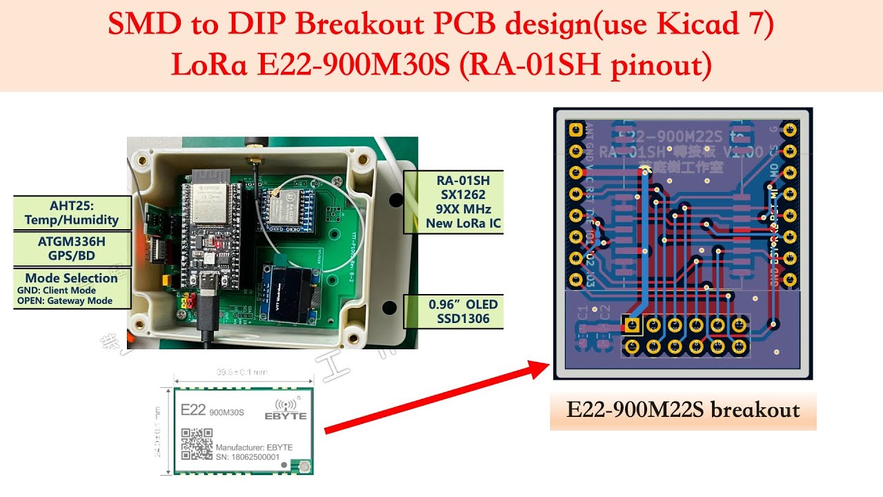 Kicad 7 PCB 設計或修改直播4 - E22-900M30S (SX1262) LoRa 模組 SMD to DIP 轉接板（RA ...