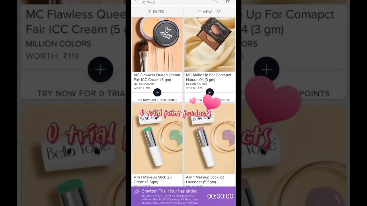 smytten new makeup products @ 0 trial points | limited offer 