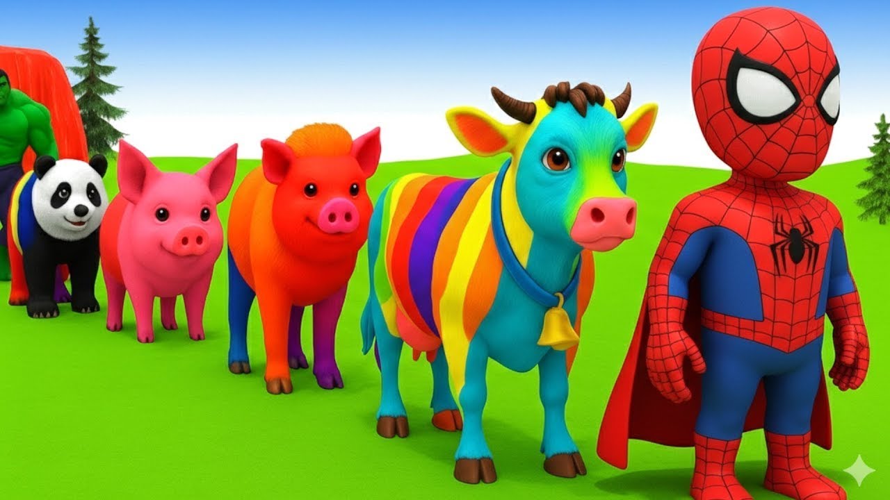 Long Slide Game With Elephant Gorilla Buffalo Hippopotamus Tiger - 3d Animal Game - Funny 3d Animals