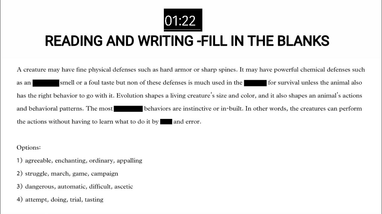 PTE reading and writing fill in the blanks latest prediction exam