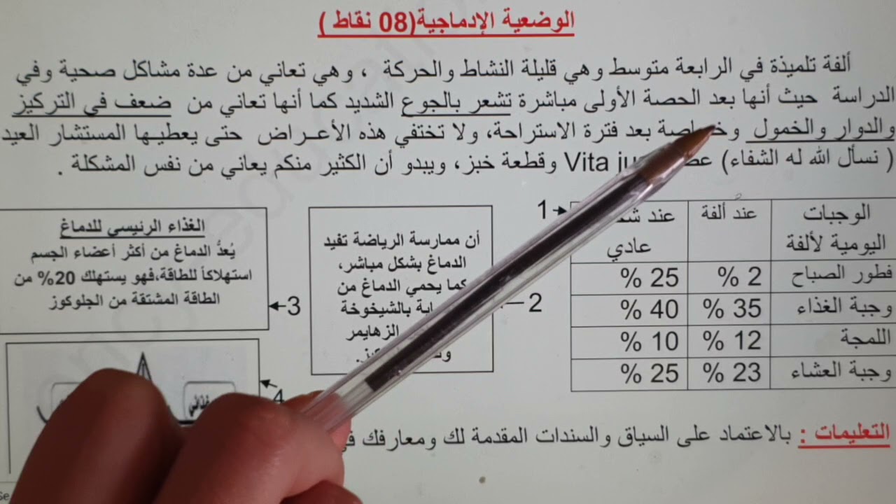 اختبار الفصل الأول علوم طبيعية سنة رابعة متوسط.