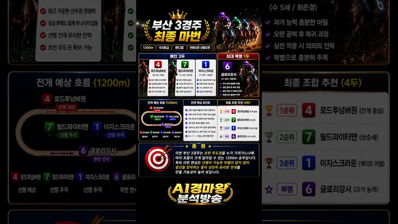 6월12일 금요일 부산 3경주 복병마는? AI는 이 말을 봤다!!