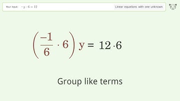 Solve -y:6=12: Linear Equation Video Solution | Tiger Algebra