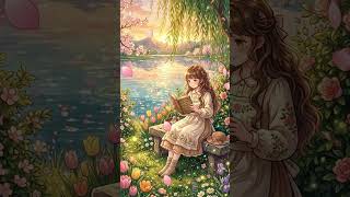 Peaceful Lakeside Reading Spot | Spring Flowers & Golden Sunset Vibes