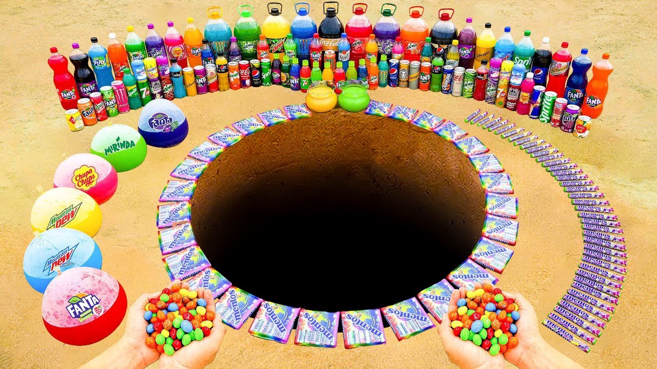 Big Toothpaste Eruption from Giant Balloons of Sodas, Orbeez, Mtn Dew, Fanta, Coca Cola vs Mentos