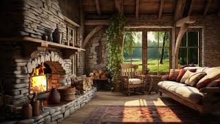 Spring Ambience | Crackling Fireplace | Spring Day | Cozy Cabin | Resting Area