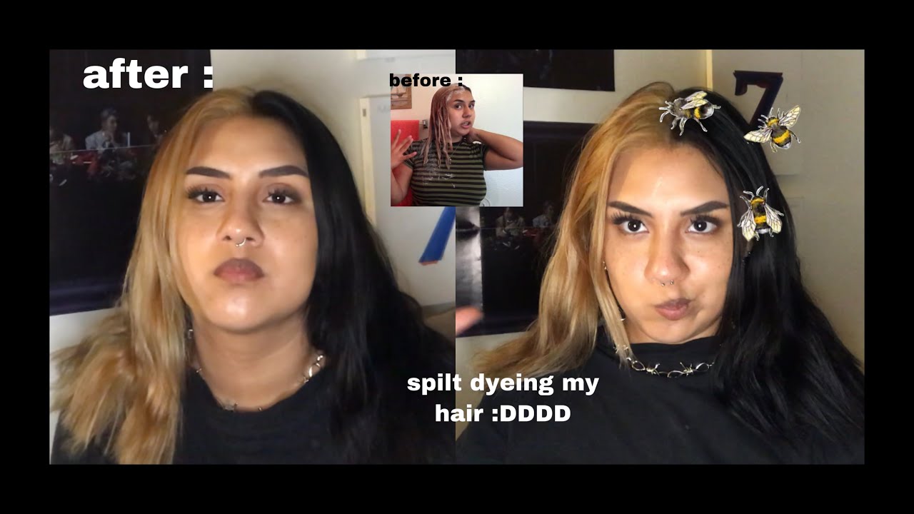 split dyeing my hair | black and blonde - YouTube