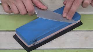 Sharpening a very old, blunt, kitchen knife on a 600, 1500 combination whetstone