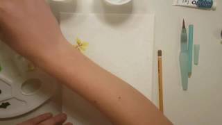 watercolor with waterbrush - time lapse flowers and tropical leaves