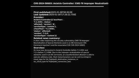 Aviatrix Controller: CWE-78 Improper Neutralization of Special Elements...(CVE-2024-50603) #shorts