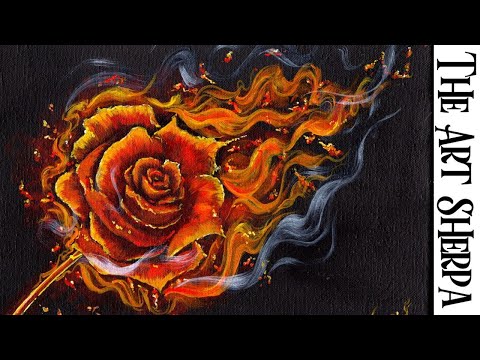 BURNING ROSE IN FLAMES  Beginners Learn to paint Acrylic Tutorial Step by Step
