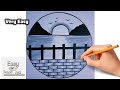 Drawing of Nature | Easy drawing with Pencil | Nature Drawing | Pencil Drawing Mountain Night moon