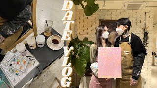 New Year&#39;s Eve Date ✨ painting cafe, stir-fried octopus, ice cream shop, cozy day | VLOG