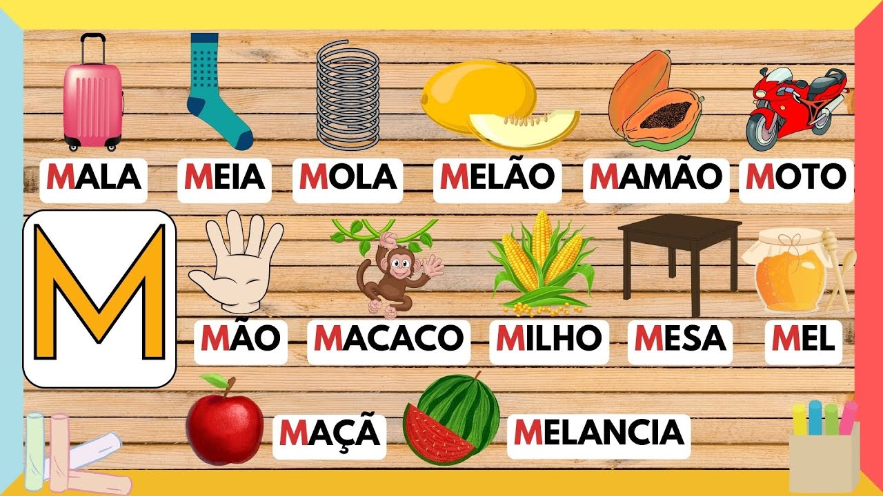 ALFABETO INFANTIL APRENDENDO PALAVRAS COM A LETRA M SOM, TRAÇADO E ...