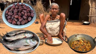 Catla Fish with Jujube recipe cooking and eating by poor widow Grandma|| Village Cooking Channel 