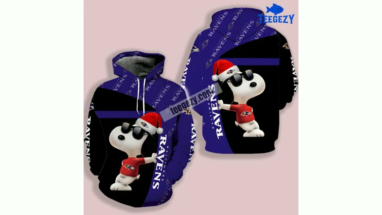 Baltimore Ravens Santa Snoopy Blue Black 3D Design Hoodie
