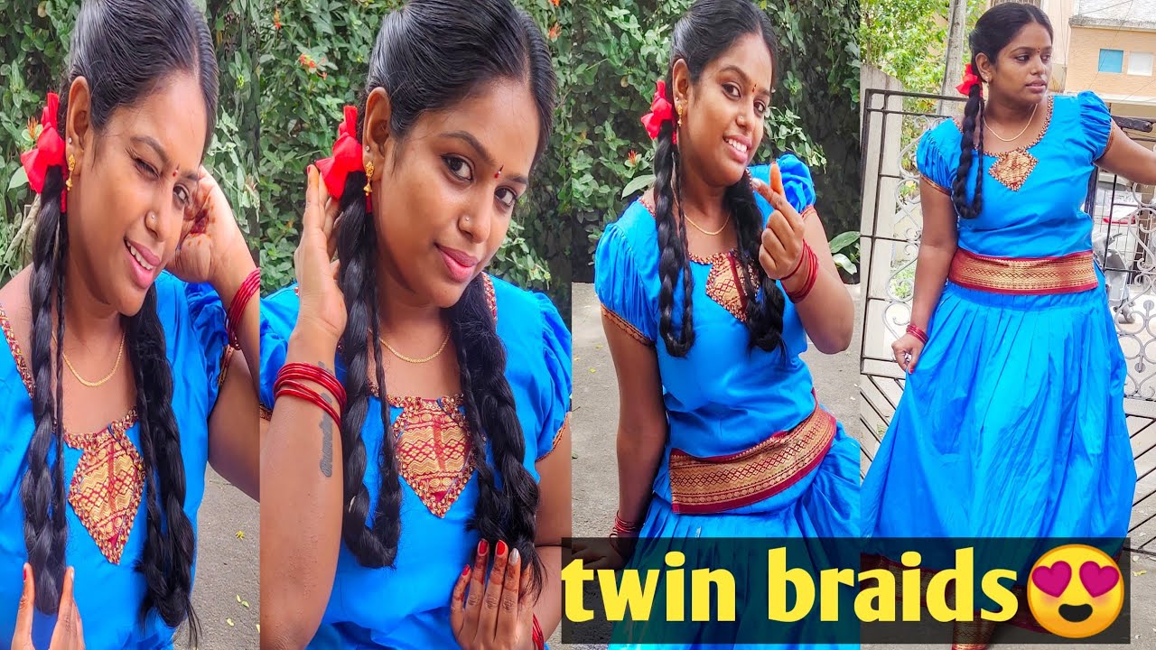 Twin folded Braid's with ribbon|School braid Hairstyle|Twin braids| @kala.agalya_vlogs5086  #hairstyle
