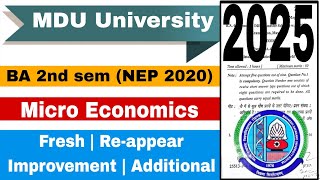 BA Discipline Specific Courses 2nd sem NEP 2020 Micro Economics-II que paper 2025 @mdu_updates 