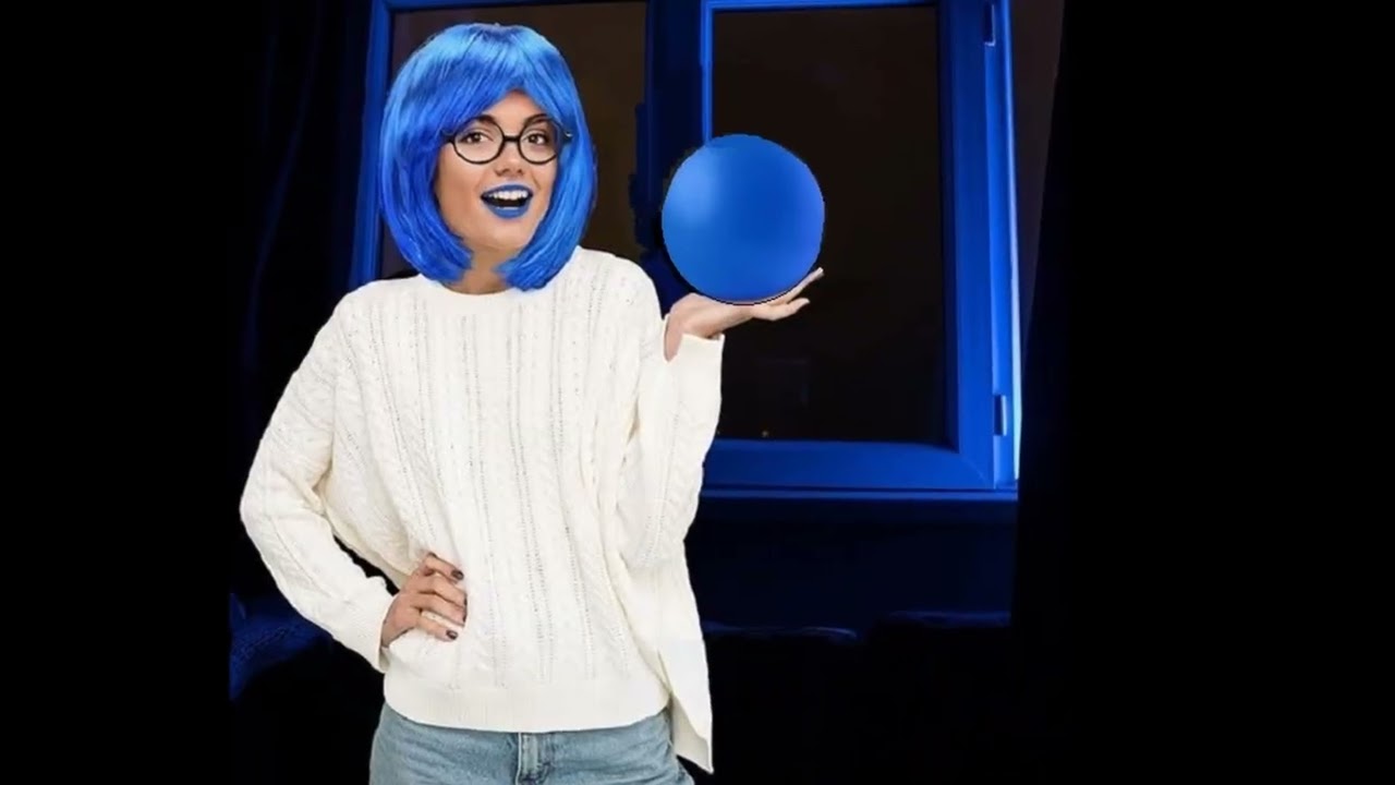 Sad Blue Emotion Cosplay Costume bob wig face paint memory orb prop light stage