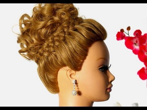 Wedding prom hairstyle for long hair. Braided updo - YouTube