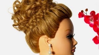 Wedding prom hairstyle for long hair. Braided updo