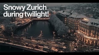 Snow & Blue Hour in Zürich, Switzerland