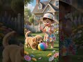 Baby playing with puppy and kitten
