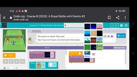 Code.org Course B lesson 12 Royal Battle with Events