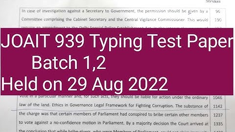JOA IT 939 Typing Test Paper Batch 1,2 Held on 29 August 2022 #joait #joa #joa939 #joait939