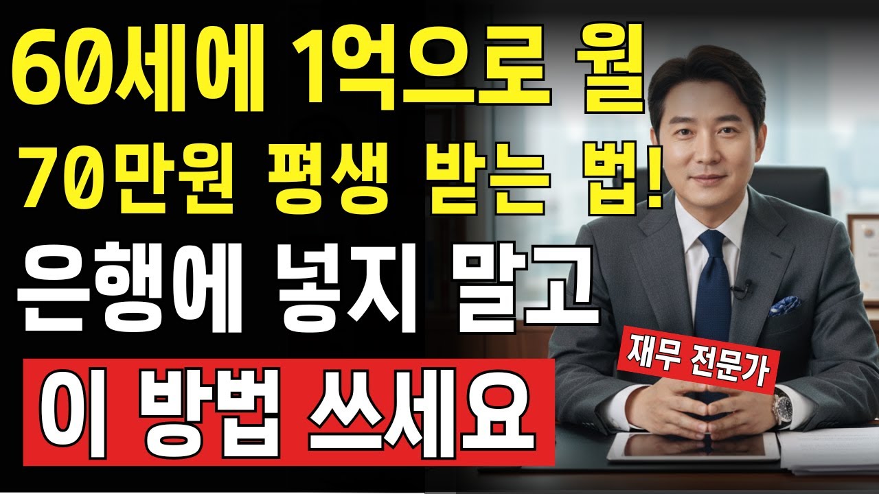 60세에 1억으로 월 70만원 평생 받는 법! 은행에 넣지 말고 이 방법 쓰세요