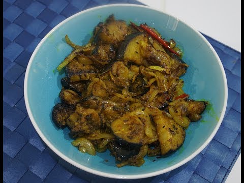 🇬🇧🇮🇳🍅 🍆 Brinjal Fry Recipe - Eggplant & Onion Dry Indian Curry - Vegan Easy Baingan