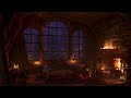 Warm cozy cabin with a relaxing fire  gentle wind  instant sleep  winter ambience  4k  8hours