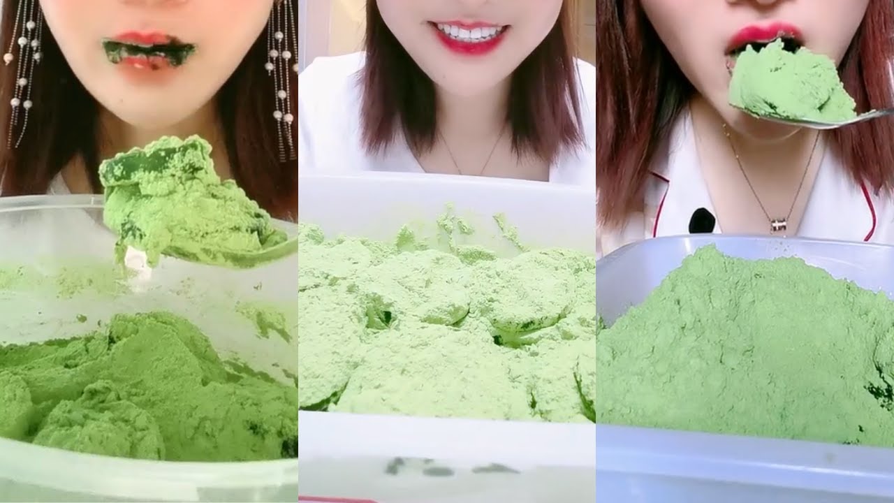 얼얼음ASMR 얼음먹방 HEAVY MATCHA POWDERY ICE EATING P1308 💚🍵CRUNCH GREEN ICE ASMR 녹차 | Матча | 抹茶
