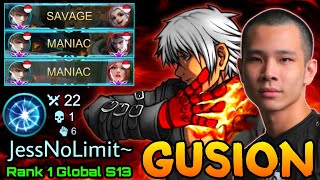 SAVAGE & MANIAC! Gusion 22 Kills with Vengeance META - Top 1 Global Gusion S13 by JessNoLimit - MLBB