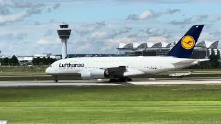 4K - Lufthansa Airbus A340, A350, A380 Take-Off At Munich Muc