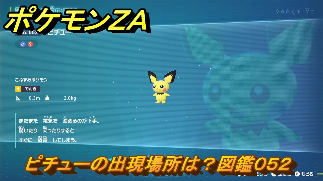 ポケモンZA ピチューの出現場所は？図鑑052 【Pokémon LEGENDS
