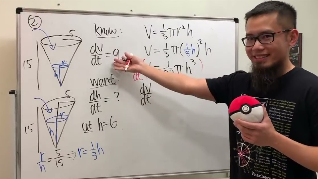 4 Related Rates Examples (moving along a hyperbola, conical water tank, two cars, rising rocket)