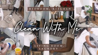 CLEAN WITH ME |REALISTIC HOME RESET |Bedroom Linen Area Living Room & Kitchen Cleaning Motivation  ✨