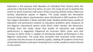 ASUU Strike and Nigerian Educational System An Empirical Investigation of the Nigerian Tertiary Inst