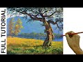 Acrylic Landscape Painting TUTORIAL / Golden Field with Big Tree / JMLisondra