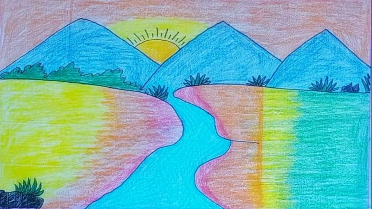 How To Draw A Scenery Of River And Mountain with Pencil | Mountains And ...