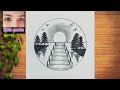 Draw A Beautiful Scenery Inside The Circle 🌼😘#art#drawing#scenery#pencildrawing#viral#trending
