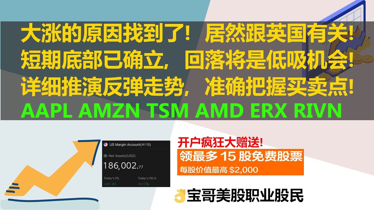 美股大涨的原因找到了！居然跟英国有关！短期底部已确立，回落将是低吸机会！详细推演反弹走势，准确把握买卖点！AAPL AMZN TSM AMD ERX  RIVN！10132022